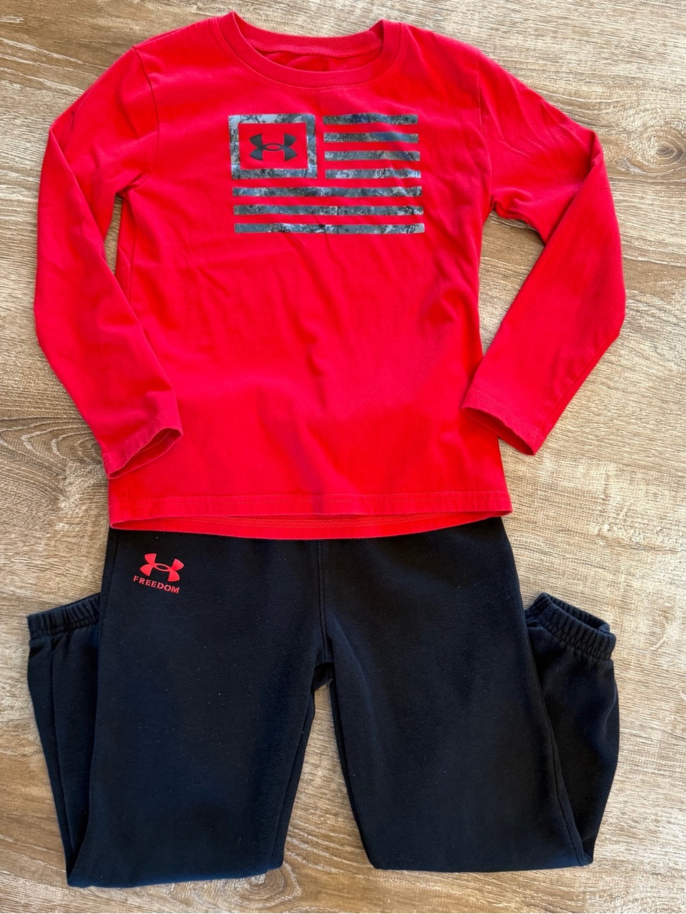 Under Armour Red Long-Sleeve Kids Performance Tee with Flag Graphic